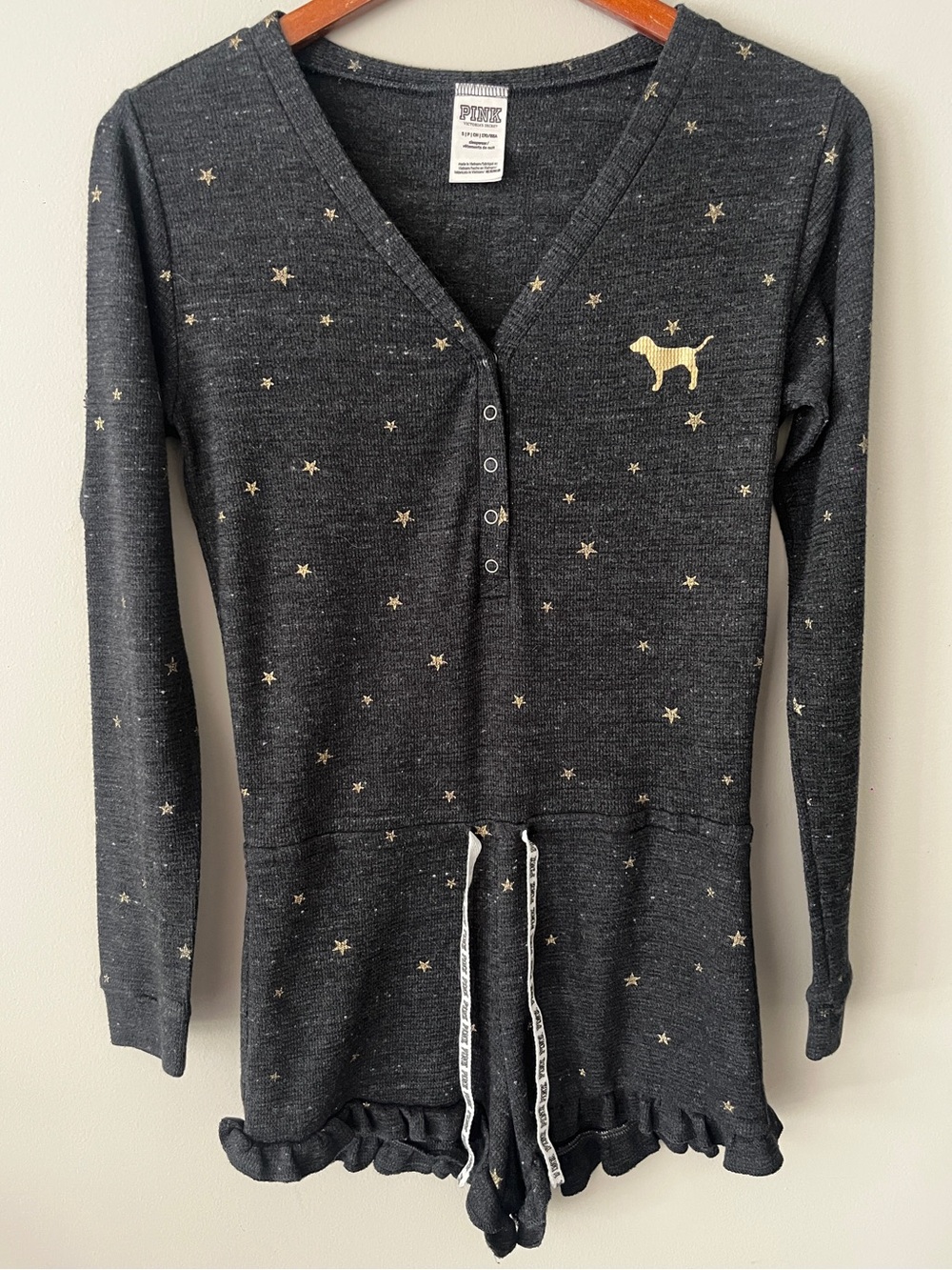PINK Victoria's Secret Charcoal Henley Star-Print Pajama Romper